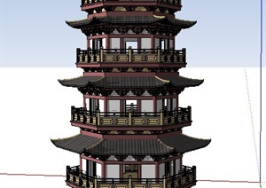 六角宝塔塔楼设计SU(草图大师)模型