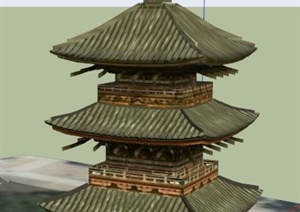 日式古建景观塔楼SU(草图大师)模型