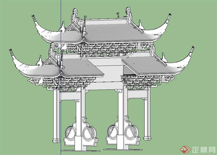 古典中式景观节点牌坊设计SU模型(2)