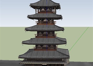 日式四层方形塔楼建筑设计SU(草图大师)模型