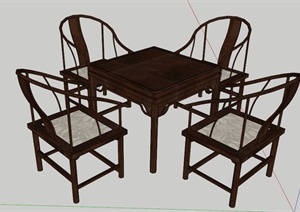 中式木制麻将桌椅SU(草图大师)模型