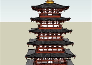 某七层古典中式塔楼建筑设计SU(草图大师)模型