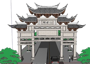 古典中式四脚三檐牌坊设计SU(草图大师)模型