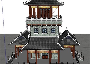 古典中式塔楼建筑设计SU(草图大师)模型