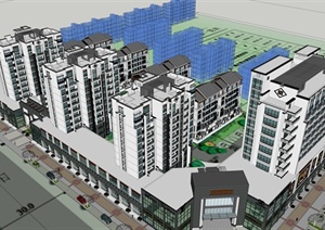 某现代中式商住项目商业加住宅高精度SU(草图大师)模型