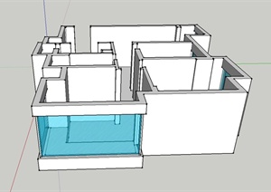 现代某住宅建筑墙体设计SU(草图大师)模型