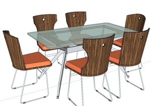 现代某六人方形玻璃餐桌椅设计SU(草图大师)模型