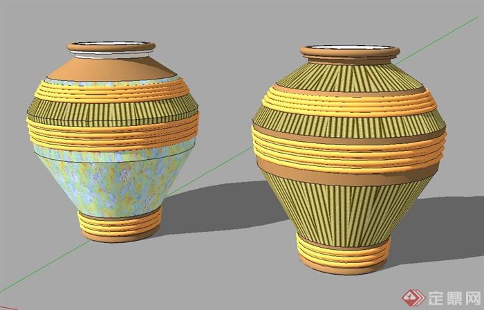 两个室内彩绘花瓶设计SU模型(1)