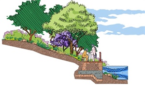 4张河岸景观剖面图（psd分层）