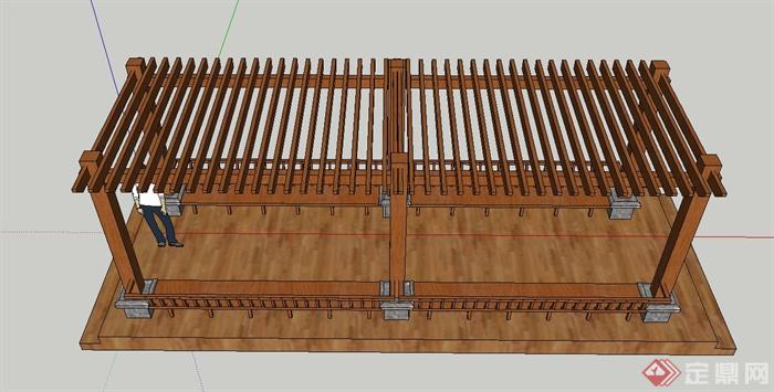景观节点木质长方形廊架设计SU模型(3)