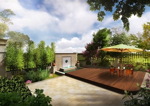 某住宅建筑庭院景观设计PSD效果图