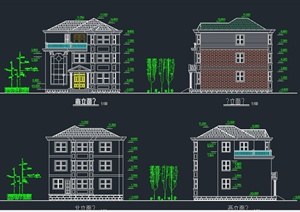 三层别墅建筑设计CAD全套施工图（带结构）