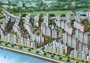 现代某牡丹江滨江城市花园住宅建筑设计JPG效果图