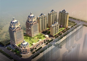 纯欧式精致酒店建筑设计3dmax模型及效果图