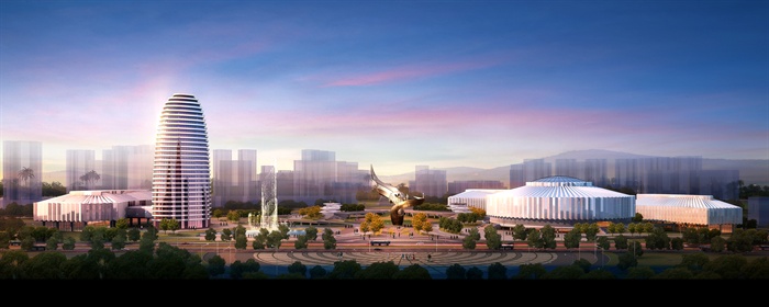 某新城现代体育馆建筑设计3d模型（含建筑）(3)