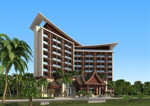 泰式风格酒店建筑设计3dmax模型（带效果图）