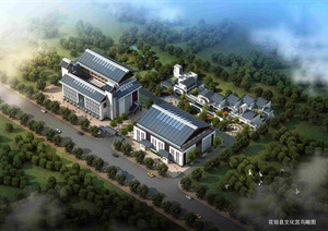 新中式文化宫体育馆建筑设计3d模型（含效果图）