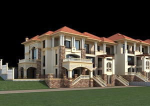 欧式联排别墅建筑设计3dmax模型（带效果图）