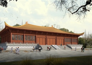 古典中式天王殿建筑设计3d模型（含效果图）