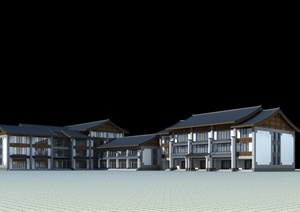 中式办公楼会所展馆建筑设计3DMAX模型