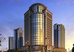 欧式沿街商业商城办公楼宾馆酒店（3dmax、cad方案、建筑效果图）