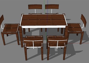 室内木质六人餐桌椅设计SU(草图大师)模型