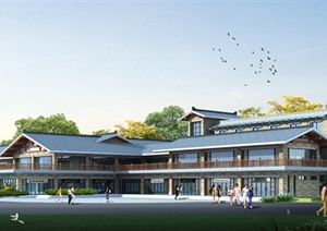 中式风格旅游景区建筑设计3dmax模型（带效果图）