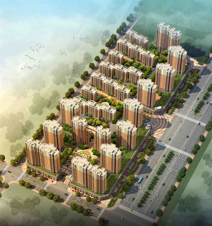 长沙某欧式商业住宅小区3dmax模型（带效果图）
