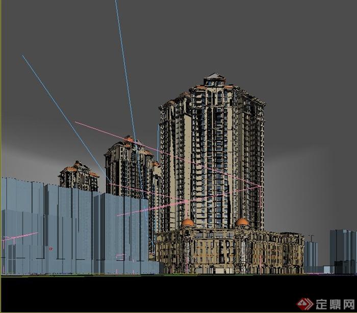 欧式某住宅小区高层住宅建筑设计3DMAX模型（附带JPG效果图）(7)