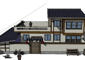 古典中式村镇住宅建筑设计SU(草图大师)模型