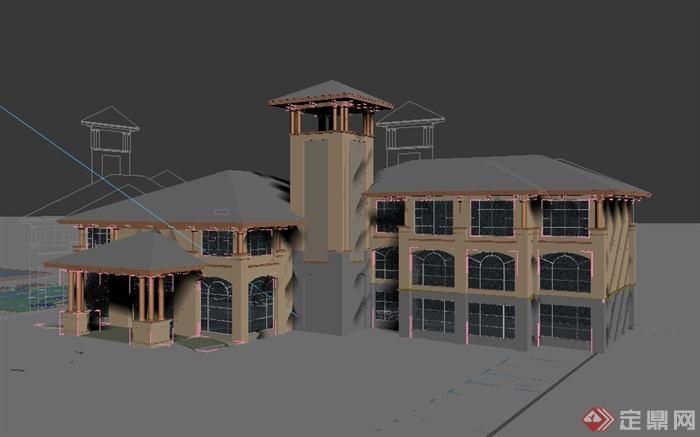 某欧式两层别墅会所建筑设计3DMAX模型(2)