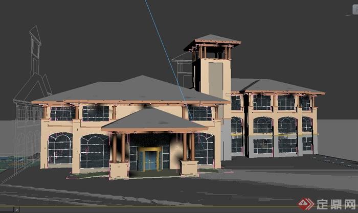 某欧式两层别墅会所建筑设计3DMAX模型(3)
