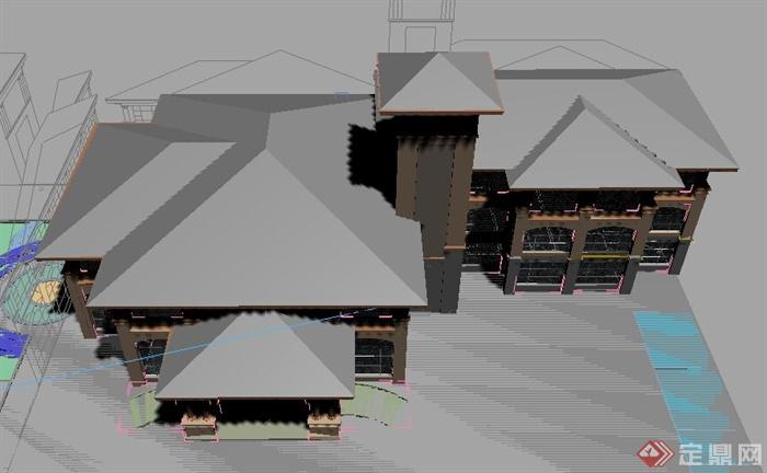某欧式两层别墅会所建筑设计3DMAX模型(4)