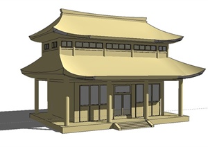 某古典中式两层四角建筑设计SU(草图大师)模型