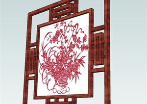 中式花框窗户SU(草图大师)模型