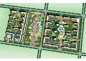 某现代小区住宅景观规划设计CAD总图（含广场、效果图）