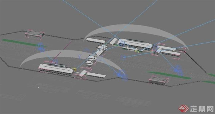 某现代中式服务区收费站建筑设计3d模型（含效果图）(4)