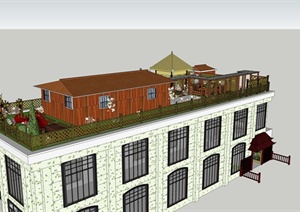 酒店入口及屋顶花园景观设计SU(草图大师)模型