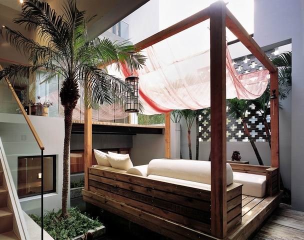 沙发床,树池,庭院景观椰子