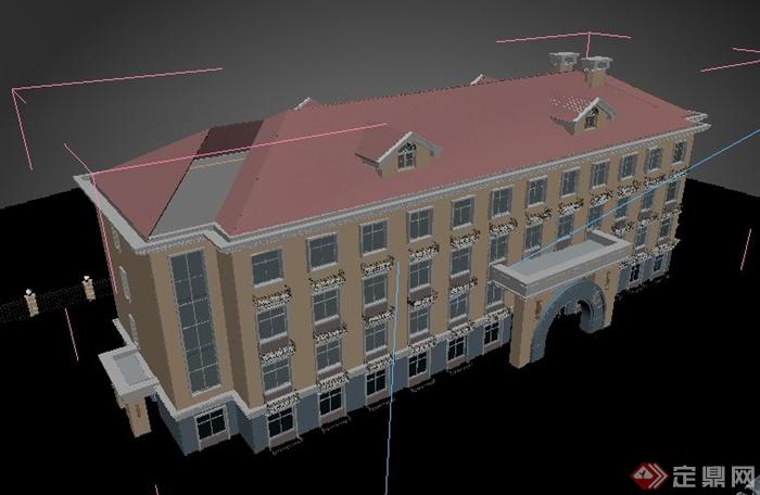 欧式学校综合楼教学楼建筑设计3dmax模型(4)