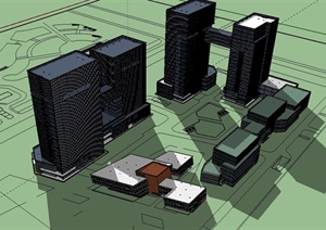 某现代高层办公大楼建筑设计SU(草图大师)模型