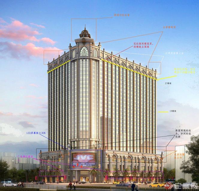 欧式特色酒店建筑设计3dmax模型及效果图(5)