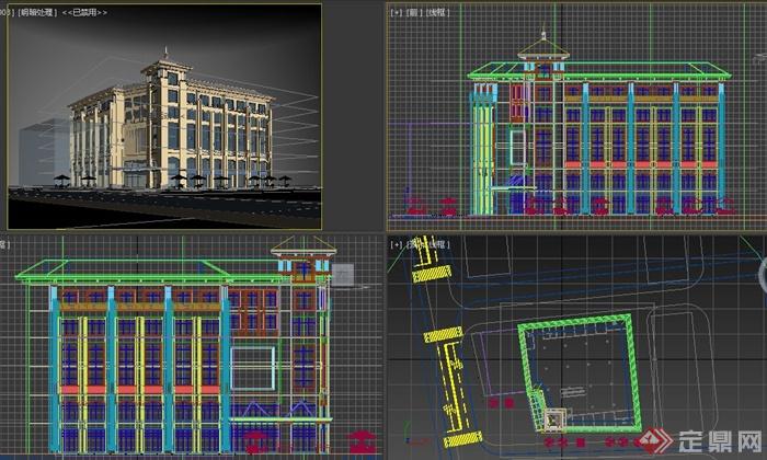 现代某多层商场办公建筑设3DMAX模型与JPG效果图(3)