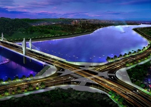 现代某跨河道路高架桥景观设计JPG+PSD分层效果图