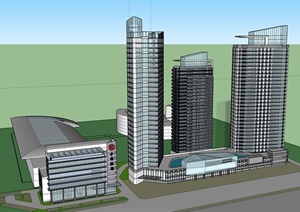 现代沿街商业办公楼建筑设计SU(草图大师)模型