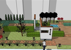 现代某别墅内庭景观设计SU(草图大师)模型