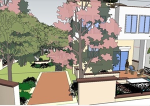 某两层别墅住宅建筑庭院景观设计SU(草图大师)模型