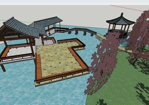 某古典中式滨水景观设计SU(草图大师)模型