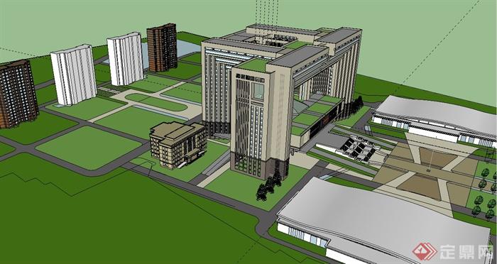 现代某行政办公楼建筑设计SU模型(2)