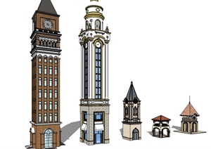 5款欧式风格景观塔楼设计SU(草图大师)模型